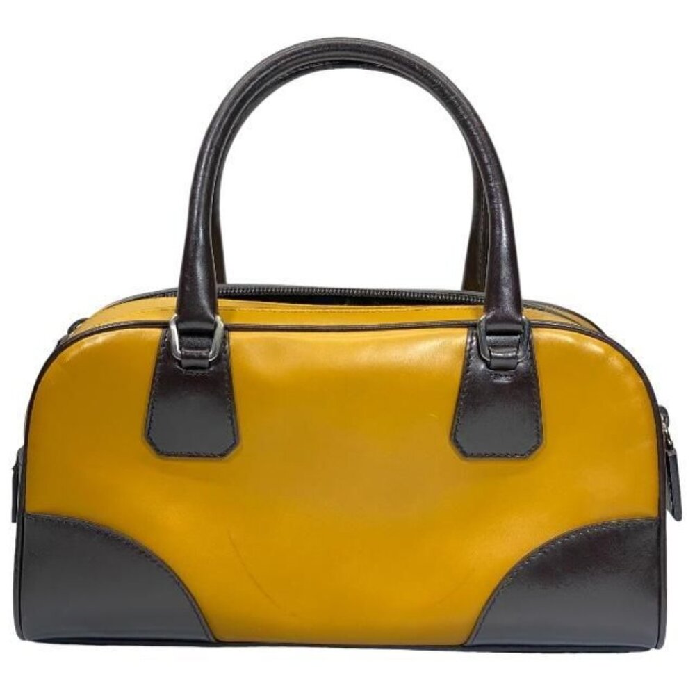 Prada Bow Sling Bag Tote Handbag Logo Leather Yellow Brown - Picture 2 of 9